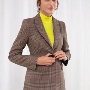 & Other Stories Brown Plaid Blazer with Red Windowpane
